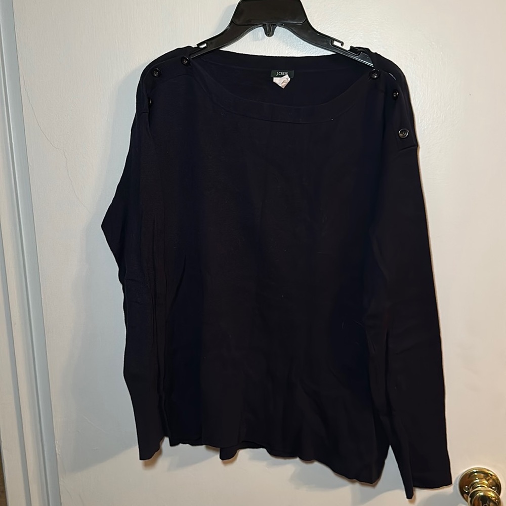 J. Crew navy boatneck sweater with shoulder buttons Large